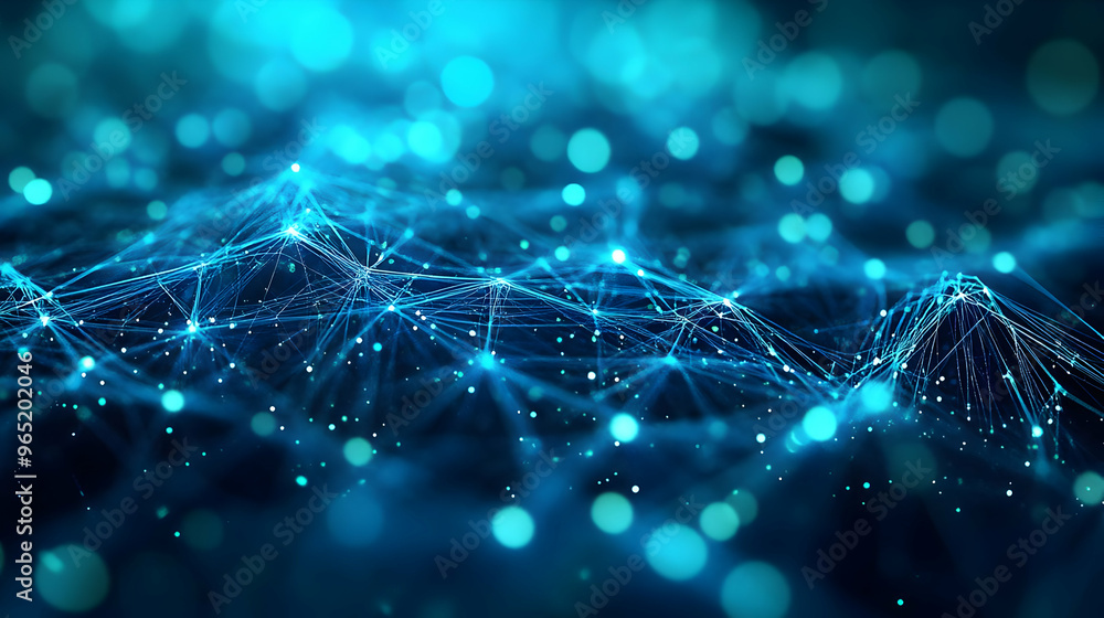 Poster abstract background - glowing blue network connection points and lines