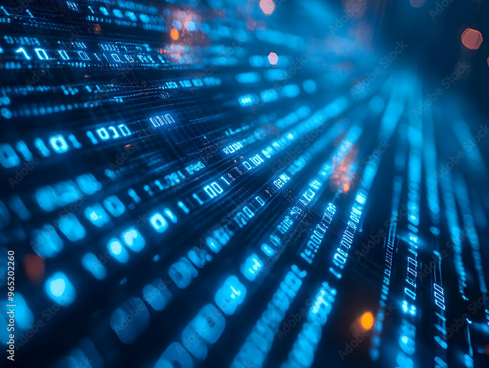 Poster abstract binary code background - technology background with blue lights