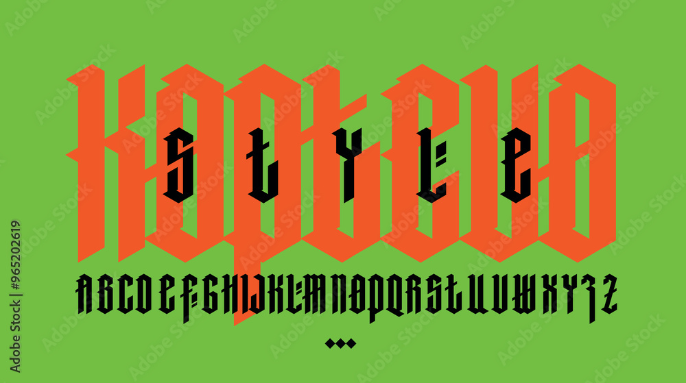 Fototapete full latin alphabet in the gothic style. vector. letters and symbols on a green background. calligra