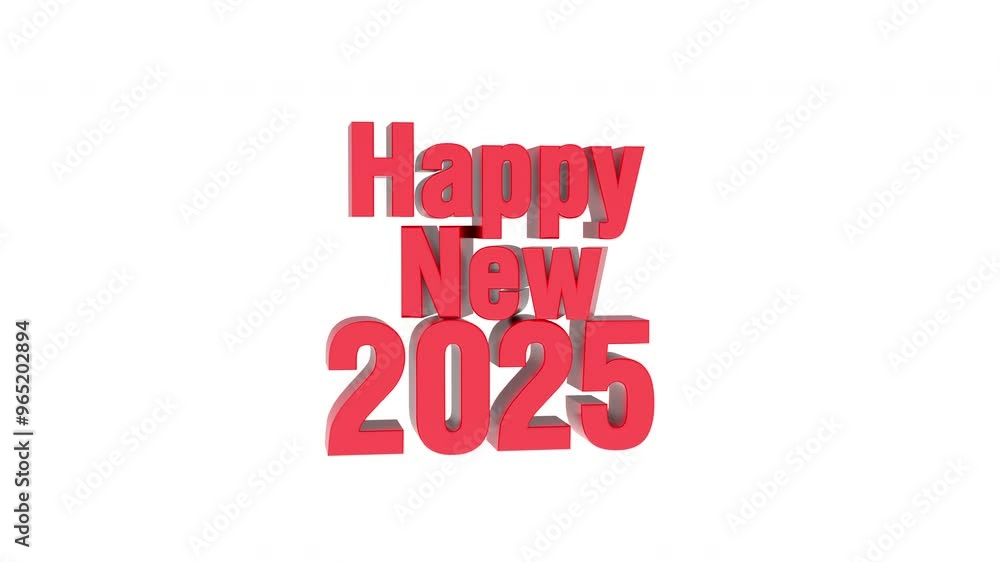 Poster Happy New 2025 text Animated on clean white background with chroma key and alpha channel to remove or replace background
