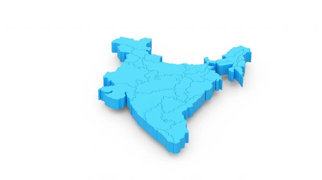3d Animation of Indian Map isolated on clean white background with chroma key and alpha channel to remove or replace background, 3d animation, 3d rendering