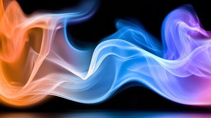 Fototapeta premium Abstract Blue Orange and Purple Smoke Wave on Black Background