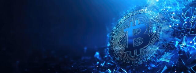 Business Background With Bitcoin Symbol blue background