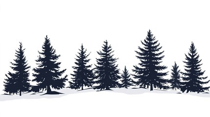 Snow-covered forest silhouette vector art on a white background. This minimalist illustration captures the serene beauty of a winter woodland scene with simple, elegant lines and shapes.