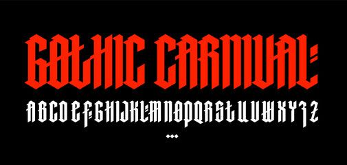 Full alphabet in the Gothic style.  Letters and symbols on a black background. Calligraphy and lettering. Medieval Latin letters. Individual letters. Elegant font for tattoo. A set for inspiration.