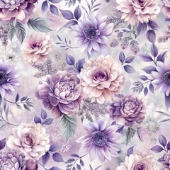 Purple Floral Dream Watercolor Seamless Pattern, Flowers, Watercolor , Floral Pattern