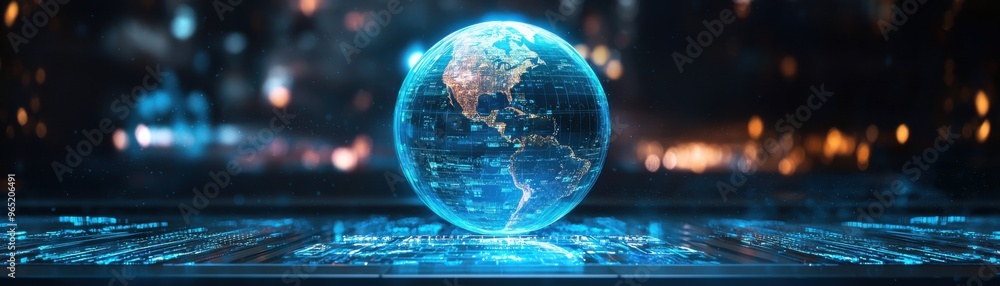 Aufkleber a futuristic glowing globe with digital elements, representing global connectivity and technology in