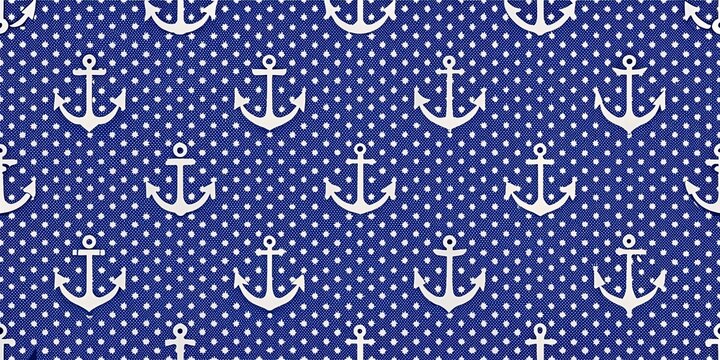 Seamless Anchor Pattern on a Navy Blue Background with White Stars, Pattern, Nautical, Sea