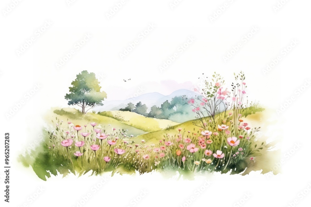 Wall mural flower field landscape grassland.