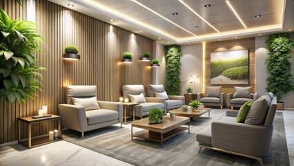 Fototapeta premium This stylish sanctuary combines lush textures, muted hues, and warm illumination to create a tranquil retreat for