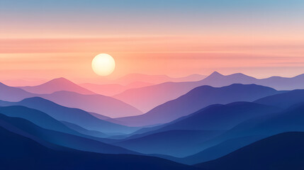 Mountain landscape at sunset.