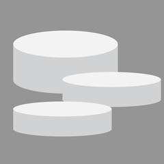 Empty white round podium, modern pedestal and platform, stand stage, cylinder, round empty stages and podium stairs 3d template for product presentation, awards. Isolated on gray background. EPS 10