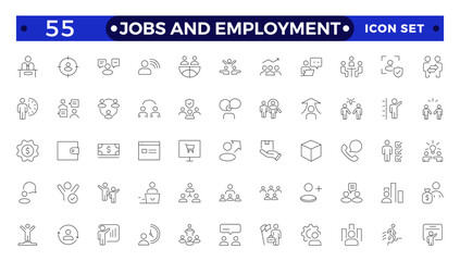 Jobs and Employment icon set. Recruitment icon set Included the icons as Job Interview, Career Path, Resume, Job hiring, Candidate and Human resource icons.