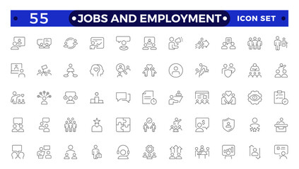 Jobs and Employment icon set. Recruitment icon set Included the icons as Job Interview, Career Path, Resume, Job hiring, Candidate and Human resource icons.