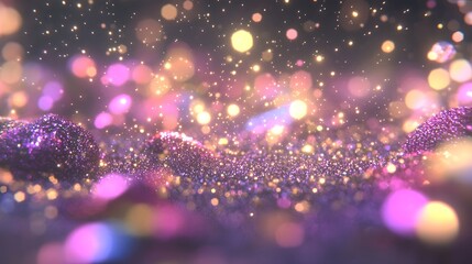 Abstract Purple and Gold Glitter Background with Bokeh Lights
