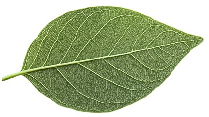 Obraz premium Fresh oval-shaped leaf with a delicate green hue, featuring wavy edges and intricate veins. 