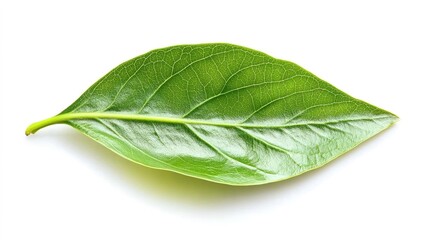 Obraz premium Fresh oval-shaped leaf with a delicate green hue, featuring wavy edges and intricate veins. 
