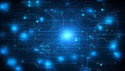 Abstract blue digital circuit board background.