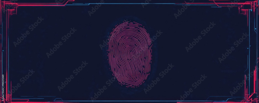 Poster digital fingerprint icon with futuristic design in an engraving style on a dark technological backgr