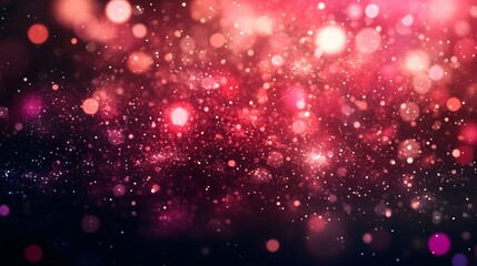 Abstract Red and Pink Bokeh Background with Glittering Particles