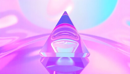 Fototapeta premium Glass Pyramid Reflecting on a Purple and Pink Gradient Background