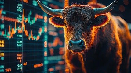 Financial trader analyzing a split screen showing bullish and bearish market trends, trading, stocks, bull bear market