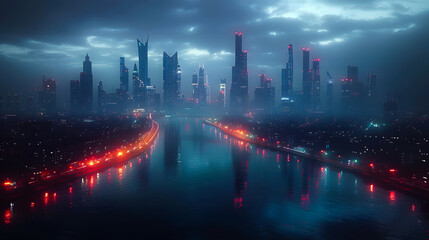 Riyadh City Skyline at Dusk with Dazzling Lights and Modern Architecture, A Stunning Urban Panorama