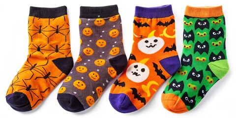 Vibrant kids' socks feature bright and cheerful Halloween designs, ideal for adding a playful touch to spooky