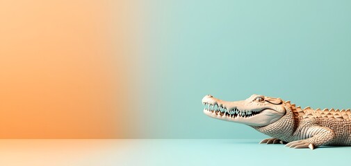 This image features a lifelike crocodile, poised confidently against a smooth gradient backdrop. The crocodile's fierce gaze suggests power and tranquility. 3D Wild Life Concept