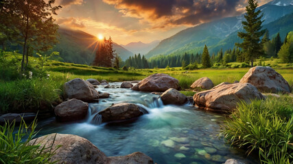 mountain river in the morning