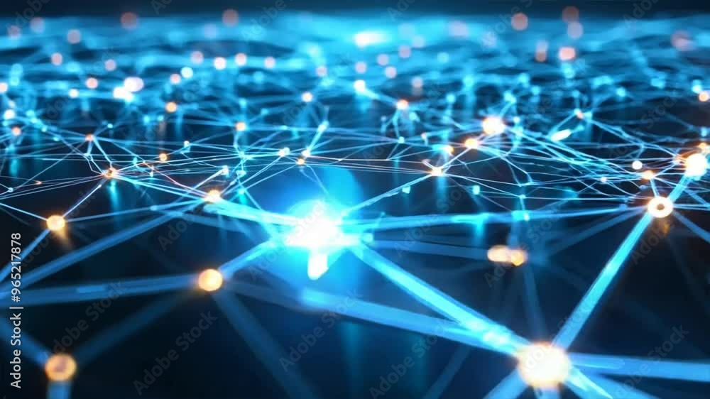 Poster abstract futuristic network with glowing nodes and lines, representing technology, connectivity, and
