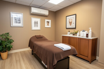 Fototapeta premium 壁に絵画があるエステサロンマッサージ施術部屋