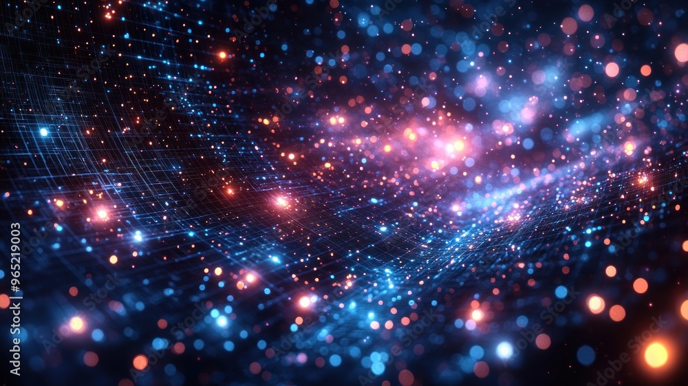 Aufkleber abstract digital visualization of glowing particles and waves.