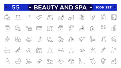 Beauty and Spa line icon set. Containing sauna, aromatherapy, treatment, yoga, skin care and wellness icons. Outline icons vector collection.