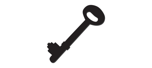 Black silhouette house key isolated on white background. Vector Illustration.