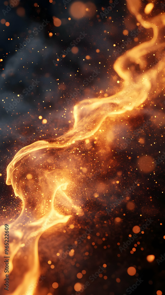 Poster Abstract Background - Swirling Golden Fire Particles with Bokeh Effect