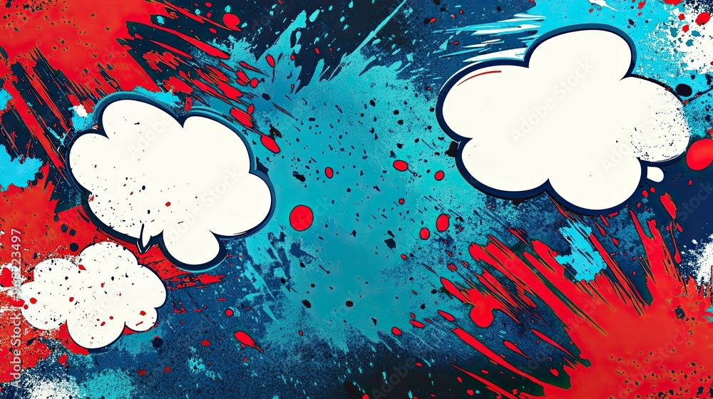 Aufkleber bubbles on a dynamic background of splashing blue and red colors