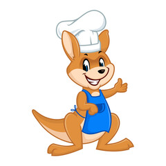 A cartoon kangaroo chef wearing a chef hat and apron giving a thumbs up.
