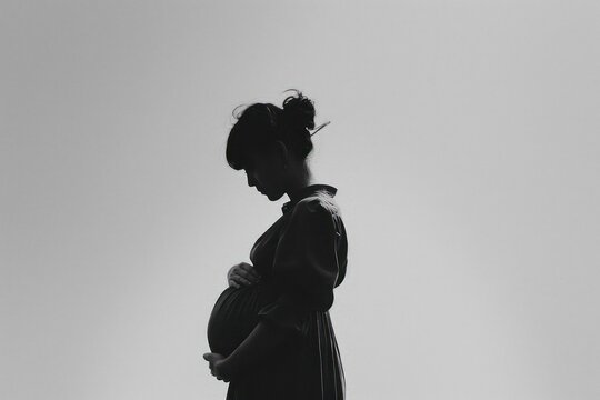 A minimalist composition of a pregnant woman's silhouette with her hands cradling her belly - Powered by Adobe