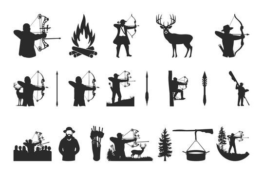 Bow Hunter Silhouette vector art svg, female archer bending a bow and aiming at the target,