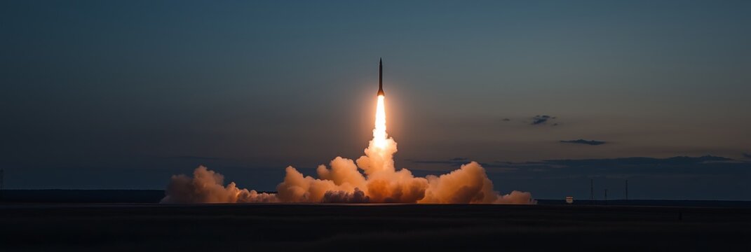 A rocket taking off into the night sky, radiating a luminous glow, embodying human ingenuity and the quest for knowledge.