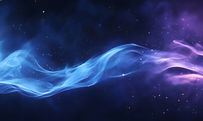 Fototapeta premium Abstract blue and purple wave with sparkling particles on dark background.