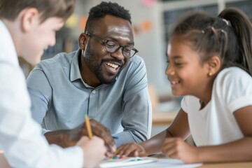 Fototapeta premium A teacher explaining a higher-order thinking exercise to a student