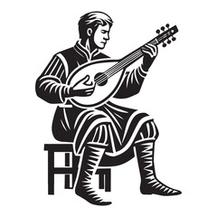 Medieval Musician Clipart Design - Musician Vector illustration in black and white
