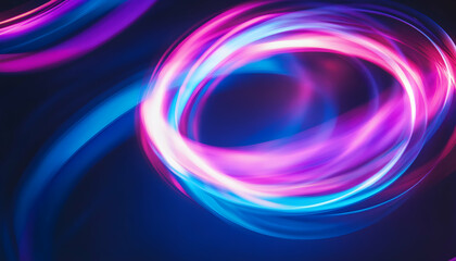 Naklejka premium Abstract photo of neon light trails in blue and pink colors on a black background.