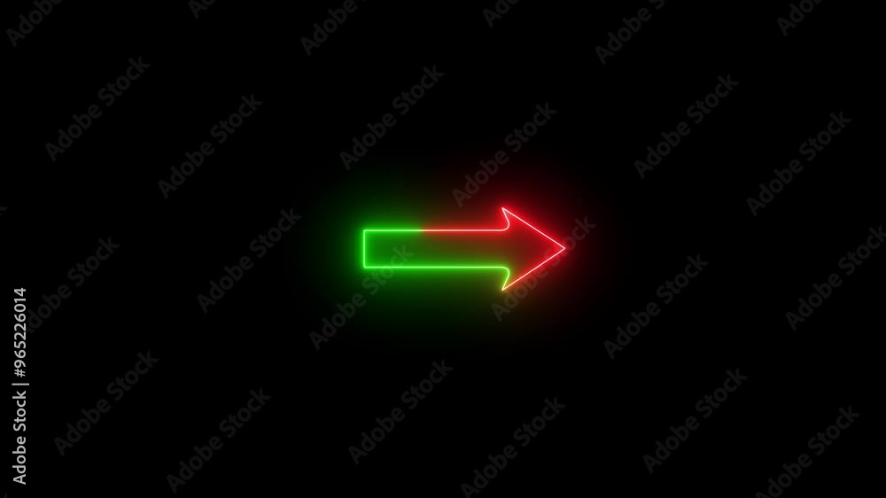 Poster neon red and green color right arrow direction icon. abstract neon arrow loading animation. 4k neon 