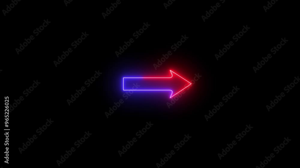 Poster neon red and blue color right arrow direction icon. abstract neon arrow loading animation. 4k neon a