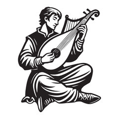 Fototapeta premium Medieval Musician Clipart Design - Musician Vector illustration in black and white 