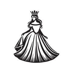Fototapeta premium Medieval Queen Clipart Design - Queen Vector illustration in black and white 