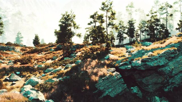 Sparse soil sustains vast pines on naked cliffs
